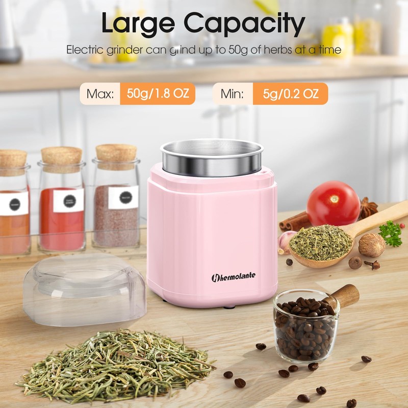 Hermolante Herb and Spice Grinder, 200W Electric With Stainless Steel