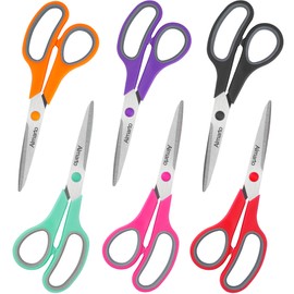 Scissors, Almarto 8" All Purpose Scissors Pack of 6 Comfort-Grip Sharp Scissors for Office School House Sewing Fabric Craft Supplies, High/College School Teacher Student Scissors, Right/Left Handed
