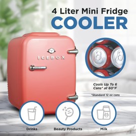 ICEBOX IBMF4BLS Mini Fridge For Bedroom, Skincare Refrigerator, Portable Cooler & Warmer for Makeup, for Office & Home, Mini (4 L / 6-Can), Blush Red
