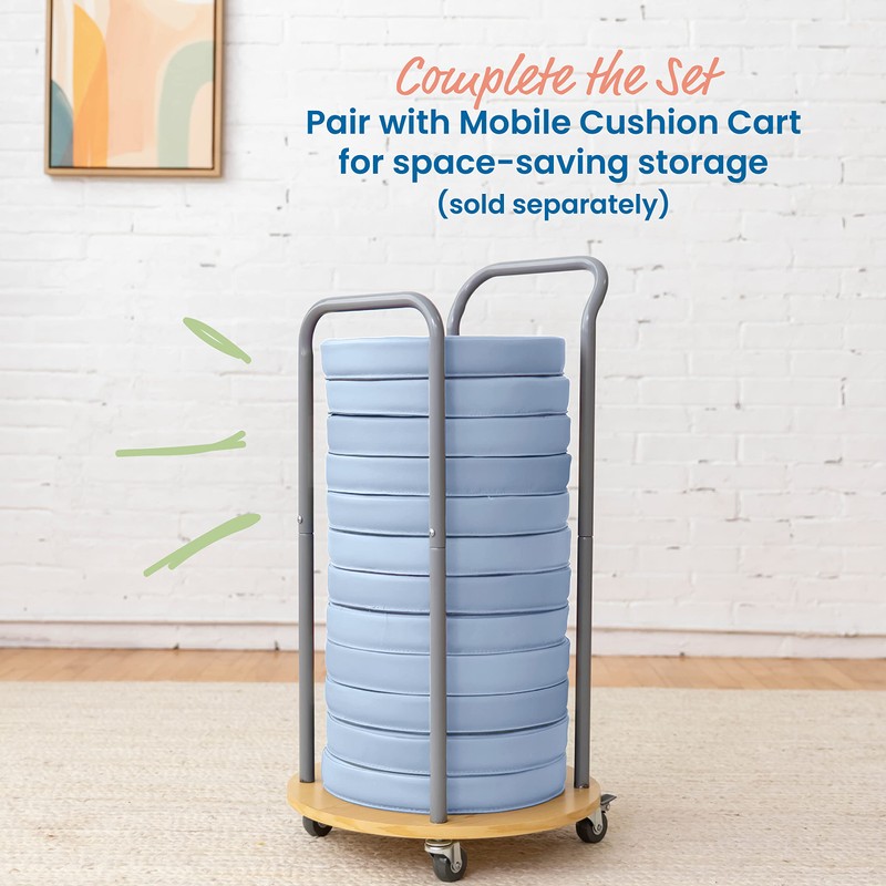 ECR4Kids SoftZone Floor Cushions, Round, Flexible Seating, Powder Blue, 6-Piece