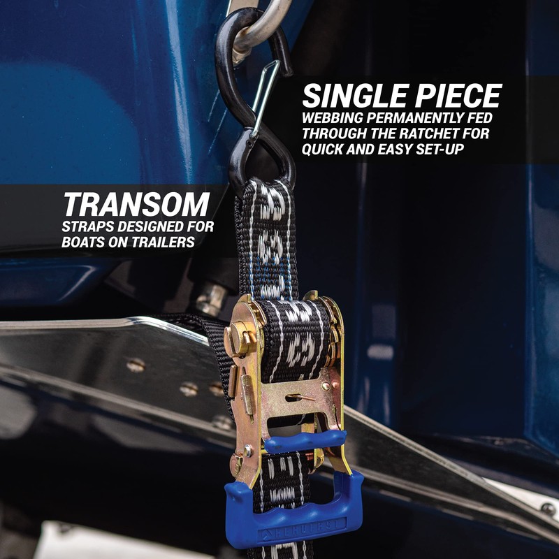 REAR TRANSOM BOAT TRAILER STRAPS RATCHET TIE DOWNS STRAP, Made