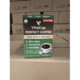 VitaCup Organic Perfect Dark Roast Decaf Coffee Pod for Pure & Clean Energy, Antioxidants, Low Acid, Peru Single Origin in Recyclable Single Serve Pod compatible w/Keurig K-Cup Brewers,16CT