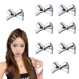 8pc Silver Small Hair Bows Metal Mini Hair Clips Silver Hair Accessories for Women Girls Cute Mini Bows for Hair Bow Small Hair Pins for Fine Hair Tiny Bangs Hair Clip