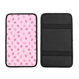 Cute Strawberry Pink Universal Center Console Cover for Most Vehicle Car Armrest Seat Box Cover Protector Women Men Automotive Interior Accessories for Most Vehicle SUV