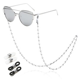 SAM & LORI Glasses Chain Women Eyeglass Strap Holder Necklace Reading Mask Lanyard Cord Eyewear Around Neck Kawaii Eyewear Accessories Silver Sunglasses Beaded Stylish Cute String Fashion Long