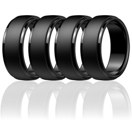 Egnaro Men's Silicone Wedding Rings: Classic Black Style Rubber ring - Hypoallergenic for Gym/Outdoor/Gift(1/4/7 Variety Pack with Half Size)