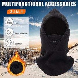 Mayoii Winter Thermal Fleece Balaclava,Sherpa Hood Ski Mask and Fleece Hood,Unisex Windproof Face Cover Hat with Neck Warmer,Multifunctional Balaclava Black