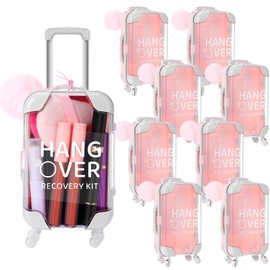 Sweetude 8 Set Hangover Recovery Kit Suitcase Mini Luggage Girls Trips Bachelor Party Favors Bridal Shower Bridesmaid Emergency Kit Pink Fluffy Ball Wedding Favors for Bachelorette Party