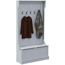 HOMCOM 3-in-1 Hall Tree with Shoe Storage, Standing Coat Rack with Shoe Bench, Entryway Organizer with Five Hooks, Gray