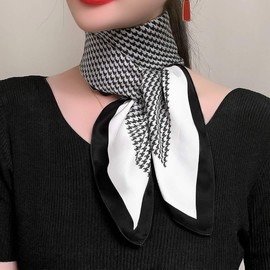 LumiSyne Silk Scarf, Women's, Retro Houndstooth Pattern Square Scarf, Spring and Autumn, Warm Mulberry Silk, INS Style Handkerchief, Work Wear, Stylish Decoration, Handkerchief, Headwear, Hair