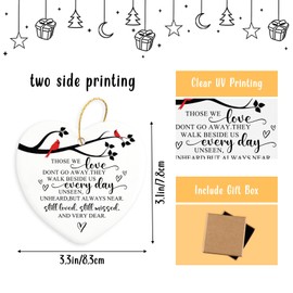 Those We Love Don't Go Away Sympathy Gifts for Loss of Loved One Ceramic Heart Ornament Bereavement Gift for Loss of Mom Dad Family Red Cardinal Memorial Ornament for Christmas Tree