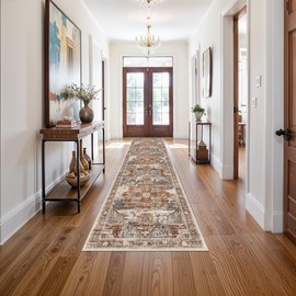 RUUGME Washable 3X12 Runner Rugs - Large Boho Rugs for Living Room Stain Resistant Carpet Vintage Tribal Rugs for Bedroom Kitchen Bathroom Non Slip Backing Home Decor Floor Decoration Mat 3x12 Brick