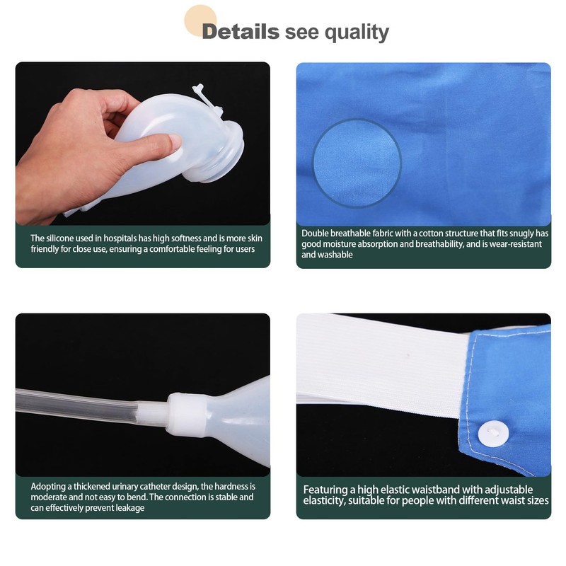 Urine Collector Bag, Prevent Leakage Portable Silicone Urinal with Catheter