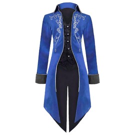 LLTTEER Men's Steampunk Vintage Tailcoat Jacket Gothic Retro Coat Medieval Clothing Party Cosplay Men's Costumes for Adults (Blue, L)