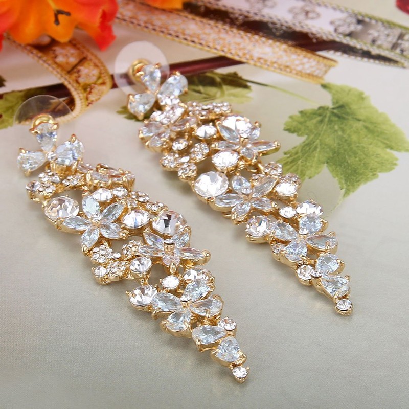 Flyonce Austrian Crystal CZ Wedding Chic Flower Cluster Chandelier Dangle