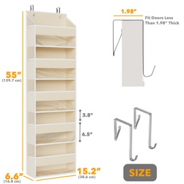 SpaceAid 2 Pack Over The Door Organizer with 5 Large Pockets and 10 Mesh Side Pockets, 5 Layers Door Organizer Hanging with Clear Window for Bedroom, Bathroom, Pantry and Nursery, Beige