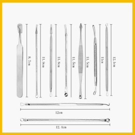 JOLIFILE Pimple Popper Tool, 9PCs Spot Popper Comedone Blackhead Remover Kits with Curved Tweezers and Pimple Popper Spot Remover for Facial Skin