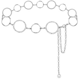 LIMHOO Metal Waist Chain for Women Rhinestone Chain Belt Crystal Waist Belt for Dress (O-ring-Silver-S)