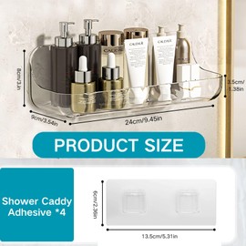 CasaVibe Acrylic Wall Mounted Shelves 2 pack，Plastic shower caddy，Transparent shelf with self adhesive，No Drilling，Suitable for bathroom & kitchen storage