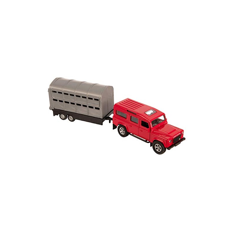 NEW 4X4 GREEN/ RED LAND ROVER CAR WITH SILVER LIVESTOCK