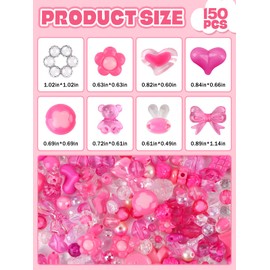 150PCS Acrylic Pastel Beads for Jewelry Making, Kalolary Colorful Bow Butterfly Flower Kawaii Plastic Candy Heart Cute Macaroon Aesthetic Beads for Bracelet Necklace DIY Supplies (Rose Pink)
