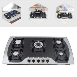 MuChaIOAK Built-In Gas Cooker, 5 Burners 35.4", Stove Top Gas Cooktop Tempered Glass Stovetop Cooker for for Kitchen, Home, Apartments, RVs, Easy To Clean