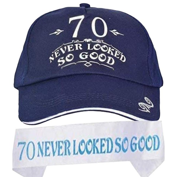 70th Birthday Gifts for Men, 70th Birthday Hat and Sash Men, 70 Never Looked So Good Baseball Cap and Sash, 70th Birthday Party Supplies, 70th Birthday Party Decorations, 70th Birthday Accessories