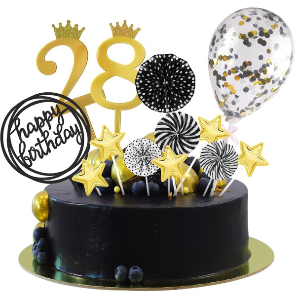 IBLESSU Decoración para tartas de feliz cumpleaños, 21 piezas de decoración para tartas de cumpleaños de color negro y dorado, número 0-9, suministros para decoración de cupcakes para fiestas de cumpleaños, niños y adultos