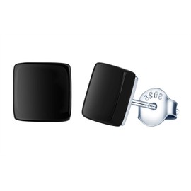 MicLee Women's Stud Earrings 925 Sterling Silver Simple Black Onyx Geometric Pattern Earrings with Gift Bag Super Christmas Gift, Silver