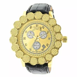 ICE HOUSE Canary Gold Tone Pave Flower Cluster Bezel Mens Real Diamond Analog W/Date Watch