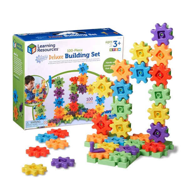 Learning Resources Gears! Gears! Gears! 100-Piece Deluxe Building Set - Ages 3+, Preschool Building Sets, Gears Toys for Kids, STEM Toys for Toddlers, Construction Toy Set, Kids Building Toy