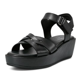 Rockport Women's Amira Wedge Sandal, Black Leather, 5