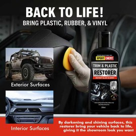 Plastic Restorer for Car with Foam Applicator, Black Trim Restorer, Bumpers and Rubber, Protects Against UV Rays, Long Lasting Shine, No Oily Residue