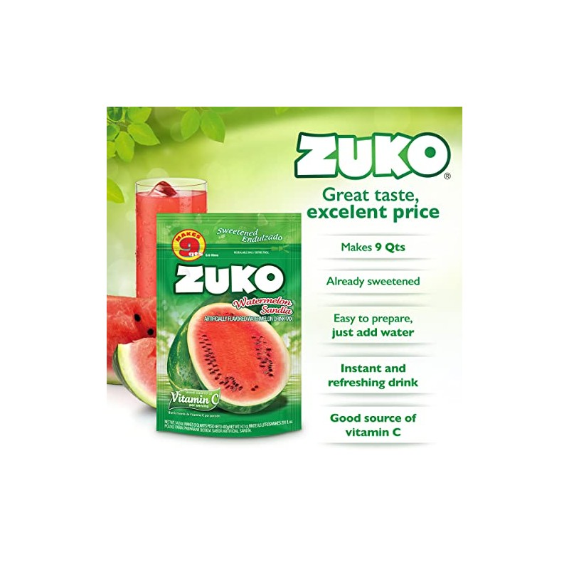 Zuko Watermelon Instant Powder Drink Family Pack, 14.1 oz, Pack