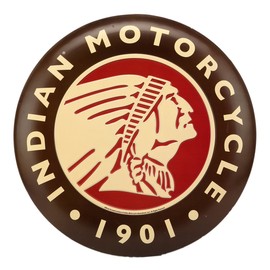 Indian Motorcycle Round Embossed Metal Button Sign - Vintage Indian Motorcycle Wall Art for Garage or Man Cave