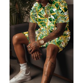 JoZorro Hawaiian Shirt Set - Mens 2 Piece Outfit - Tracksuit - Sin Mangas Camisa - Camisas De Trabajo Hawaiana