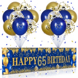 65th Birthday Decorations for Men Women Navy Blue and Gold,Happy 65th Blue Gold Birthday Yard Banner Latex Birthday Balloons Inflatable Confetti Decor for 65 Anniversary Party Indoor Outdoor Supplies