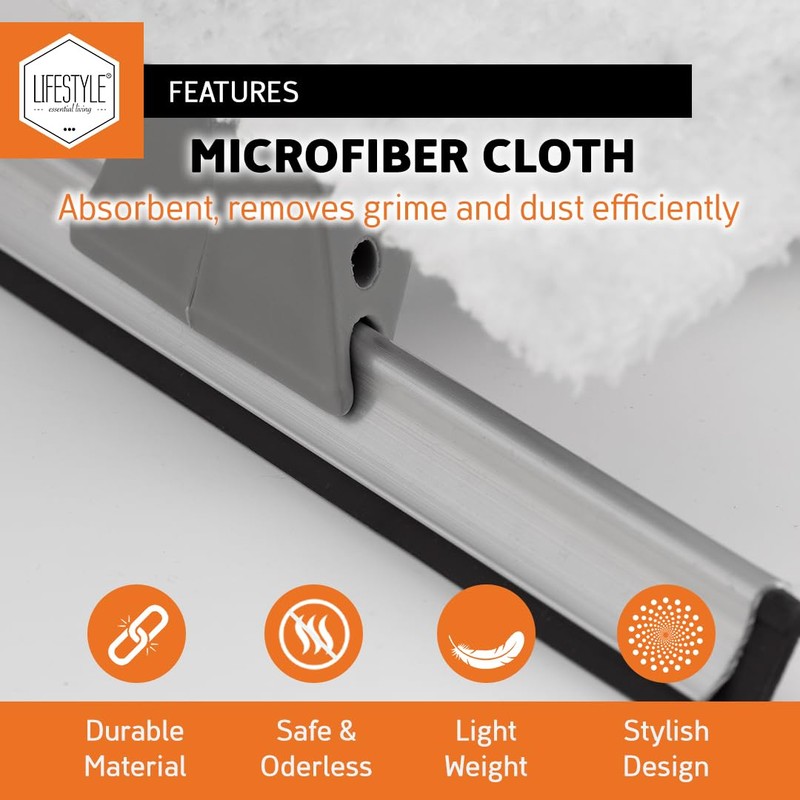 Lifestyle Window Cleaner with Extendable Telescopic Handle, Wide Microfiber Cleaning
