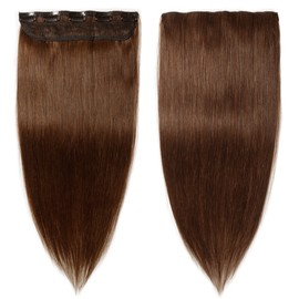 20 inch Clip in Hair Extensions Human Hair One Piece Clip in Remy Hair for Women Long Straight Natural Soft Real Hair 3/4 Full Head Skin Weft Rooted Clip on with 5 Clips Medium Brown #4
