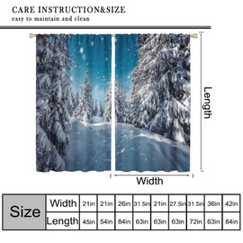 Winter Forest Curtains Snow Rustic Scene Nature Woodland 3D Printed Nature Blackout Window Drapes for Bedroom Living Room Kitchen Cafe Decor （W21xL45 Inch） x2 Decor