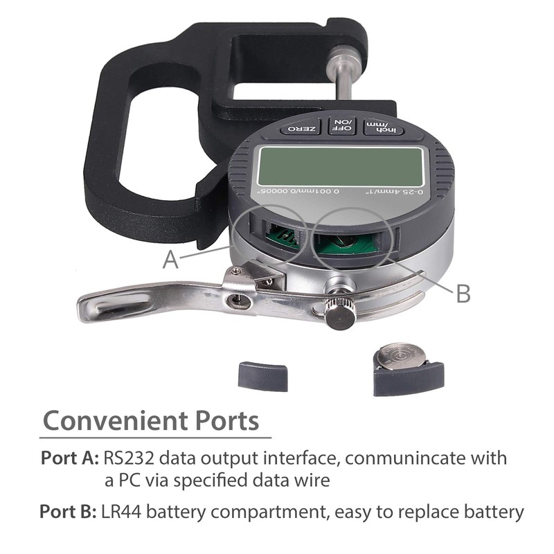 Neoteck Digital Thickness Gauge 1 inch/25.4mm, 0.00005"/ 0.001mm, Thickness Meter