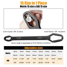 ZUZUAN 2pcs Black Universal Wrench,8-22mm Universal Torx Wrench,Double-ended Self-tightening Adjustable All in One Tool