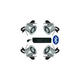 LEDUX 3 W Micro Speaker, Aluminium, IP65 Protection, Complete Set, Silver, Compatible with Bluetooth, Perfect for Indoor and Outdoor Use, Patio Canopy (12 V Controller, 4 x Speakers)