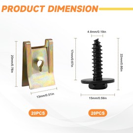 40 Sätze Blechmutter Schraube Mutter Clip Kit, 20 Feder Blechnmutter und 20 U Typ Karosserieschrauben, Kotflügelclip Blechmuttern Befestigung Clips für Kotflügel, Unterbodenschutz, Passend für Auto