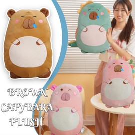 Aiuidun Capybara Plush Toy Pillow, Cute Capybara Stuffed Animals, Squishy Capybara Plushie Hugging Pillow, Super Soft Guinea Pig Plush Toy Gifts for Kids(Brown Capybara)