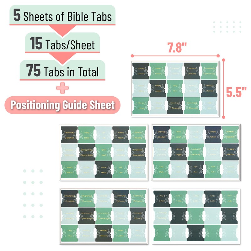 Mr. Pen- Bible Tabs, 75 Tabs, Forest Mist, Gold Foil