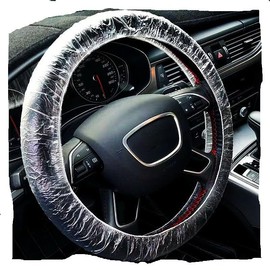 100 PCS Universal Clear Plastic Steering Wheel Covers, Disposable, Elastic Fit for Car Detailing & Auto Repair Service (Up to 22.9")