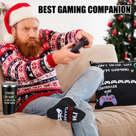 Ziliny 6 Pcs Gamer Gifts for Boys Graduation Gifts Sets Gaming Throw Blanket Tumblers Funny Pillow Covers Socks Keychain and Gift Box for Graduate Men Teen Boys Gamer Lover Gifts