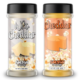Smash Seasonings White Cheddar & Orange Cheddar Popcorn Seasoning - 2 Pack of Delicious Popcorn Seasoning in a Shaker Bottle