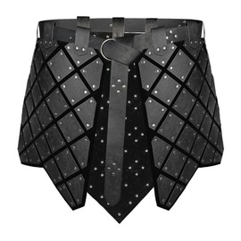 HiiFeuer Medieval Faux Leather 3PCs Waist Armor with Belt, Middle Ages Cosplay Thigh Armor, Mercenary&Knights Skirt Armor (Black A)